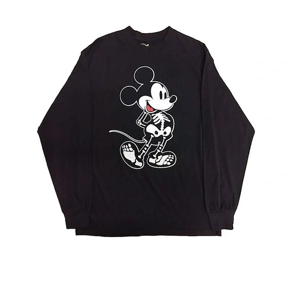 Disney Boys Black Mickey Mouse Halloween Long Sleeve T-Shirt Skeleton Sh… - Picture 1 of 8